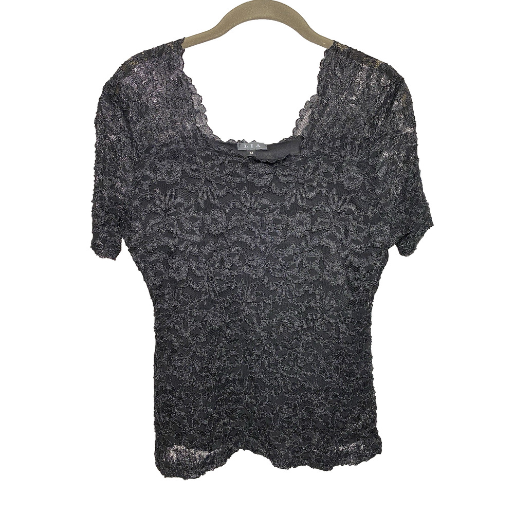 VTG 90s LIA Women's Medium Black Lace Blouse Whimsigoth Grunge Witch Goth USA